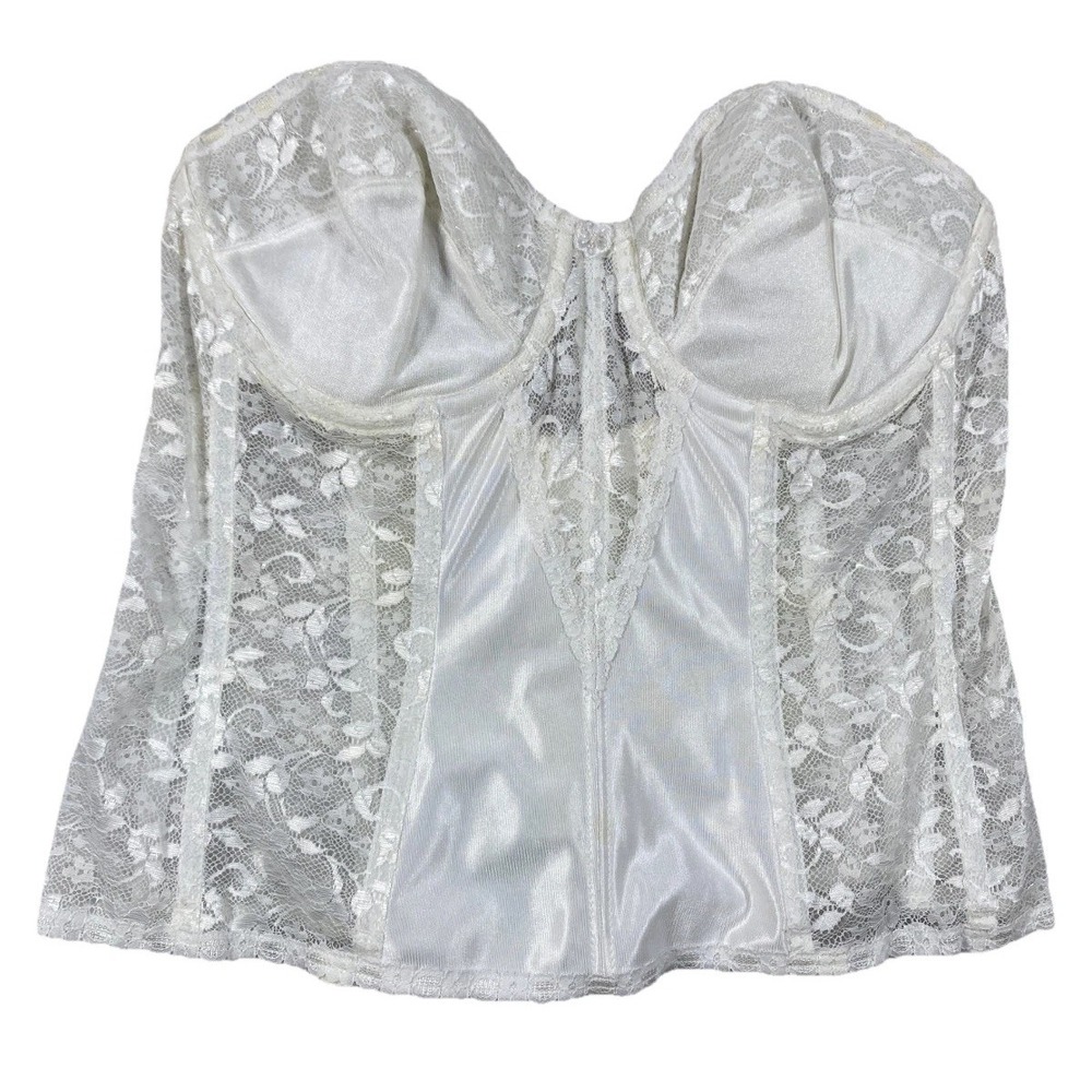 Carnival Corset Bustier Top Womens 40B White Lace Boned Strapless Rayon Lingerie